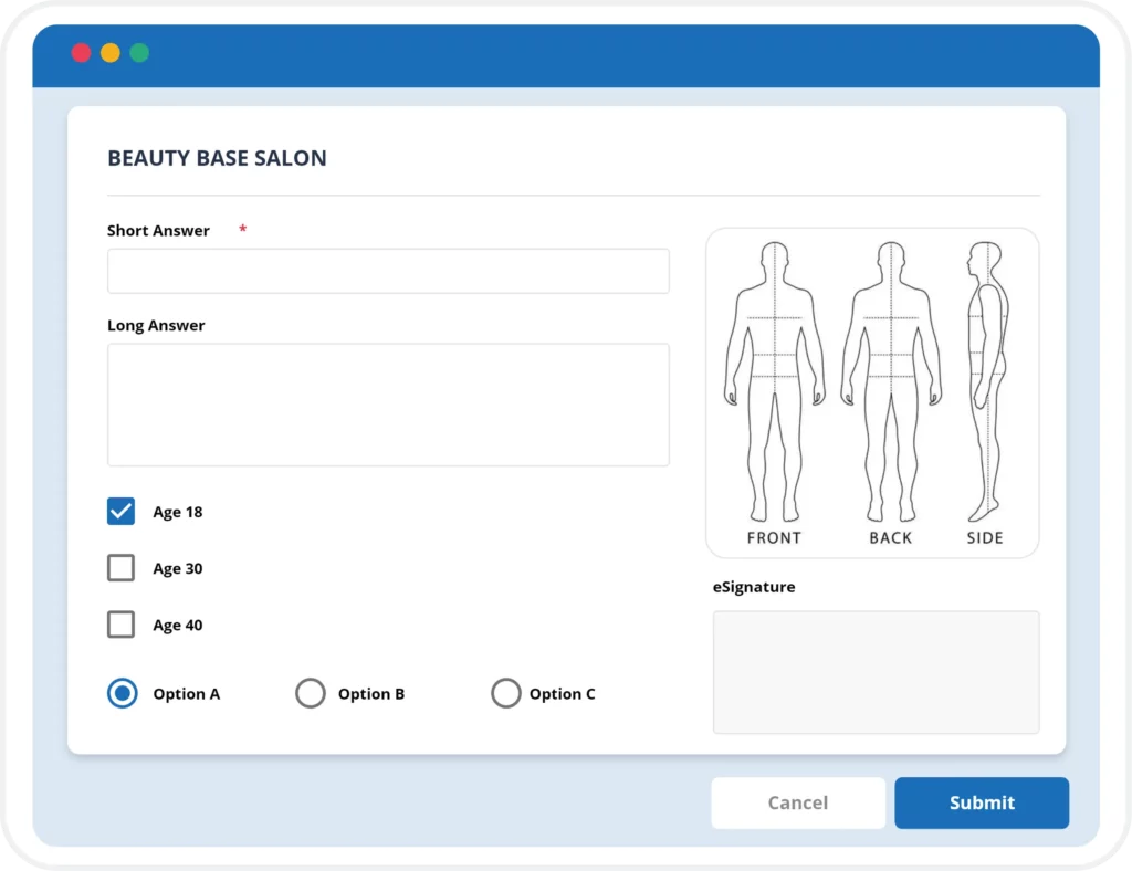 Salon software for collecting customer data and giving support